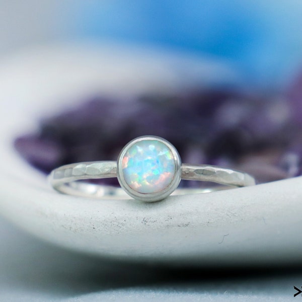 Opal Promise Ring, Sterling Silver Opal Ring, Simple Opal Ring, Opal Gemstone Ring, Gift For Her | Moonkist Designs