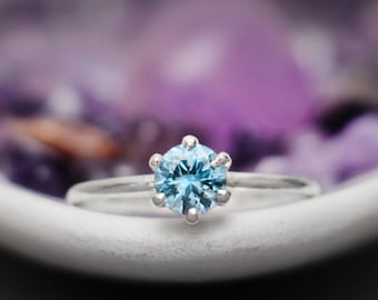 Cyan Blue Spinel Women's Ring, Sterling Silver Blue Engagement Ring, Dainty Promise Bridal Ring, December Birthstone | Moonkist Designs