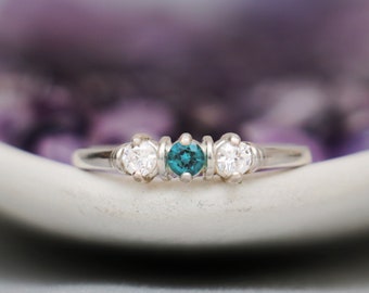 London Blue Topaz Three Stone Ring, 3 Birthstone Ring, Triple Birthstone Ring, Triple Stone Ring, 3 Stone Mothers Ring | Moonkist Designs