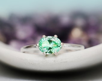 Blue Green Spinel Engagement Ring, East West Oval Ring, Green Gemstone Promise Ring for Women, August Birthstone Ring | Moonkist Designs