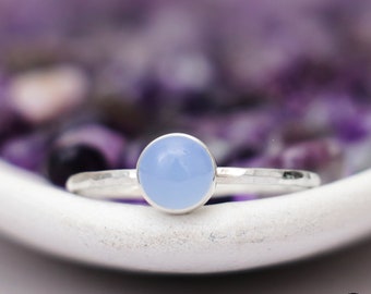 Blue Chalcedony Ring Sterling Silver, Periwinkle Blue Cabochon Ring, Blue Quartz Pinky Ring, Blue Gemstone Promise Ring | Moonkist Designs