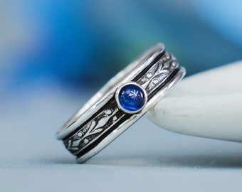 Sapphire Mens Engagement Ring, Sterling Silver Blue Sapphire Mens Ring, Gender Neutral Ring, Lesbian Engagement Ring | Moonkist Designs