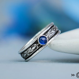 Sapphire Mens Engagement Ring, Sterling Silver Blue Sapphire Mens Ring, Gender Neutral Ring, Lesbian Engagement Ring | Moonkist Designs