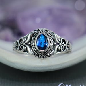 Unique Sapphire Blue Graduation Ring, Sterling Silver School Ring, Class Rings for Women, Graduation Gift | Moonkist Designs