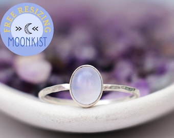 Periwinkle Blue Chalcedony Ring, Silver Blue Cabochon Ring, Oval Blue Quartz Ring, Simple Blue Gemstone Promise Ring | Moonkist Designs