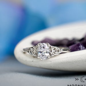 Dainty Silver Celtic Engagement Ring, Oval Promise Ring Silver | Moonkist Designs