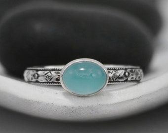 Oval Aquamarine Ring, Sterling Silver Aquamarine Promise Ring for Her, Aqua Blue Stone Ring, Aquamarine Engagement Ring | Moonkist Designs