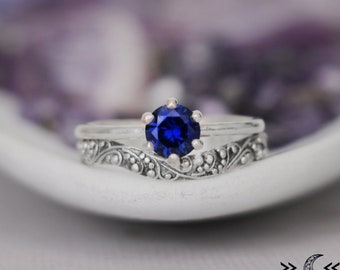 Womens Retro Engagement Ring Set, Mid Century Modern Wedding Ring Set, Nature Vine Engagement Set, Forever Rings for Women | Moonkist Design