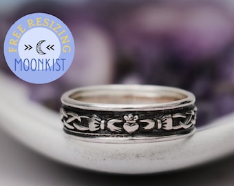 His and Hers Irish Wedding Band, Sterling Silver Claddagh Ring, Celtic Mens Engagement Ring, Celtic Wedding Ring | Moonkist Designs