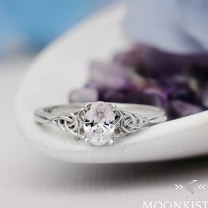 Dainty Silver Celtic Engagement Ring, Oval Promise Ring Silver | Moonkist Designs