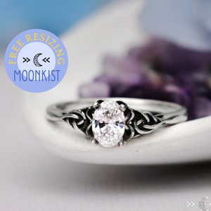 Women's Celtic Engagement Ring, Sterling Silver Celtic Knot Ring, Silver Oval Celtic Promise Ring | Moonkist Designs