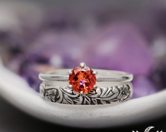 Nature Engagement Ring Set, Orange Wedding Ring, Anastasia Topaz Ring | Moonkist Designs