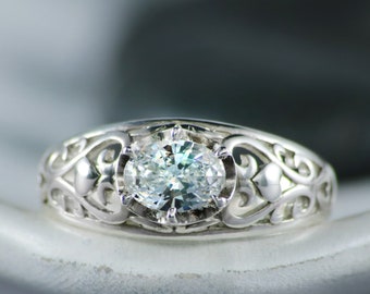 Oval Moissanite Ring, Filigree Engagement Ring, Sterling Silver Filigree Ring, Oval Engagement Ring | Moonkist Designs