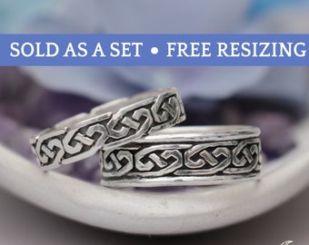 Matching Celtic Wedding Band Set, Sterling Silver Celtic Knot Rings, His and Hers Irish Couples Wedding Rings | Moonkist Designs