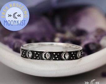 Sun and Moon Wedding Band, Sterling Silver Sun and Moon Ring, Unique Eclipse Wedding Ring for Women | Moonkist Designs
