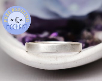 Matte Silver Wedding Ring, Sterling Silver Plain Wedding Band for Women | Moonkist Designs