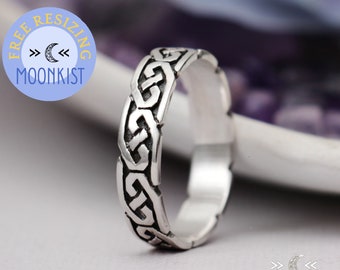 keltischer Liebesknotenring, Sterlingsilber-Unendlichkeitsknotenring, keltische Hochzeitsband, Paare gewebter Ehering | Mondkist Designs