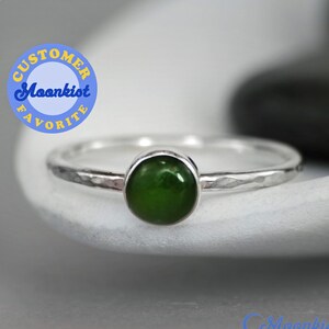 Green Jade Ring for Her, Sterling Silver Jade Ring, Bezel Set Jade Promise Ring, Simple Jade Stacking Ring