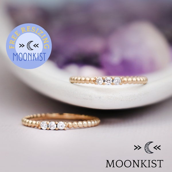 Minimalist Diamond Engagement Ring for Women, 14k Solid Gold Wedding Ring, Dainty Gold Ring, Three Stone Ring | Moonkist Designs