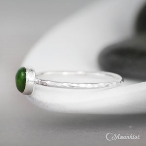 Green Jade Ring for Her, Sterling Silver Jade Ring, Bezel Set Jade Promise Ring, Simple Jade Stacking Ring