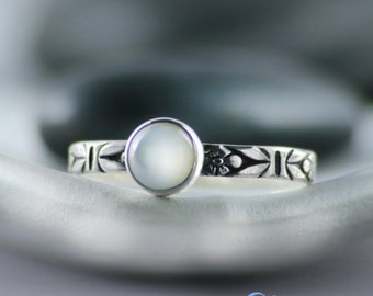 Forget Me Not Ring, Sterling Silver Pearl Ring, Pearl Promise Ring, Pearl Stacking Ring | Moonkist Designs