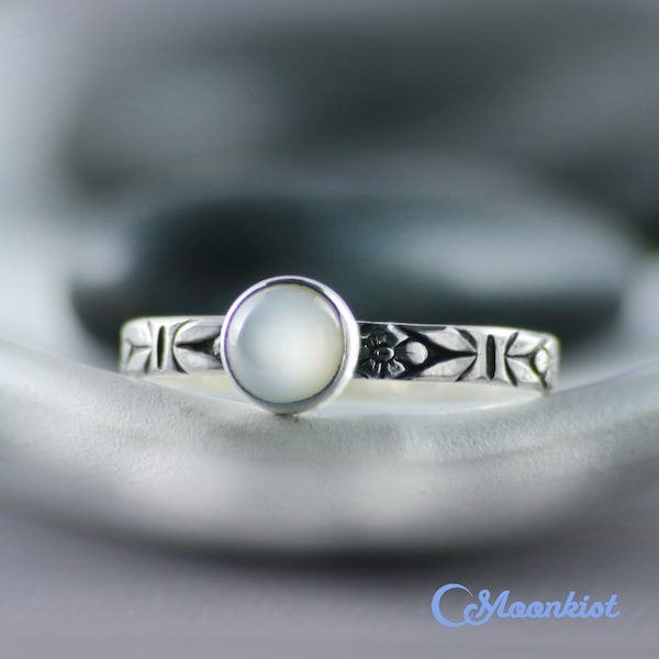 Forget Me Not Ring, Sterling Silver Pearl Ring, Pearl Promise Ring, Pearl Stacking Ring | Moonkist Designs