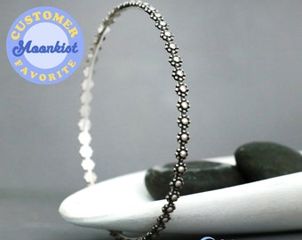 Dainty Daisy Bracelet, Sterling Silver Womans Flower Bangle Bracelet, Floral Stacking Bracelet | Moonkist Designs