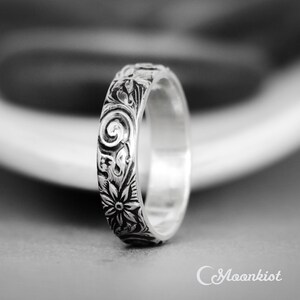 Spiral and Flower Wedding Band in Sterling Silver Unique - Etsy