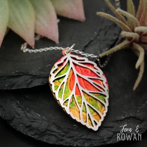 Autumn leaf pendant and chain, stainless steel leaf pendant, multicolor fall leaf necklace, handmade woodland necklace | Moonkist Designs