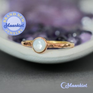 Dainty Gold Pearl Ring, 14 K Gold Filled Mother of Pearl Stacking Ring for Women, Pearl Pinky Ring | Moonkist Designs