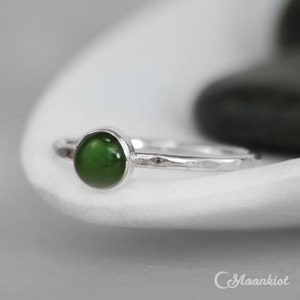 Green Jade Ring for Her, Sterling Silver Jade Ring, Bezel Set Jade Promise Ring, Simple Jade Stacking Ring