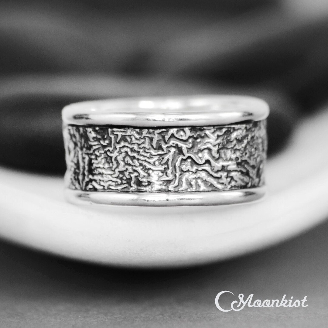 Size 9 Mens Wedding Band Silver Reticulated Band Wide Band Textured