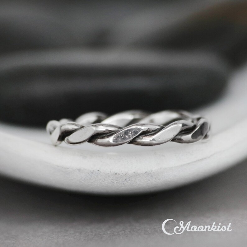 Hammered Silver Wedding Band, Silver Twist Ring, Sterling Silver Wedding Ring, Twist Rope Ring, His and Her Matching Ring | Moonkist Designs