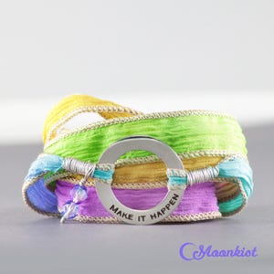 Make it happen silk wrap bracelet, encouragement gift for woman, motivational quote, silk ribbon wrap bracelet | Moonkist Designs
