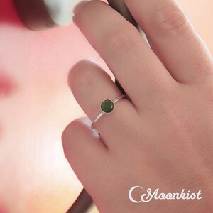 hand picture-Green Jade Ring for Her, Sterling Silver Jade Ring, Bezel Set Jade Promise Ring, Simple Jade Stacking Ring