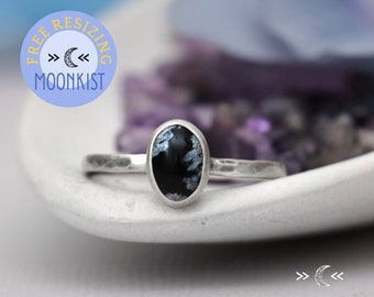 Oval Snowflake Obsidian Promise Ring, Sterling Silver Obsidian Ring for Women | Moonkist Designs