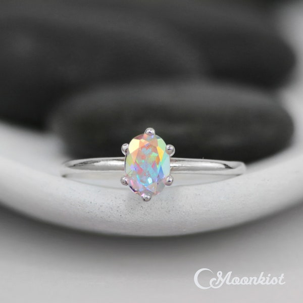 Mercury Mist Topaz Ring, Sterling Silver Rainbow Gemstone Engagement Ring, Alternative Wedding Ring | Moonkist Designs
