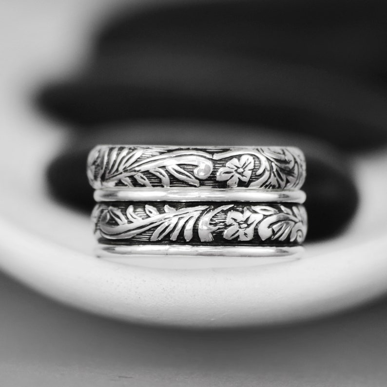 Promise Rings for Couples Sterling Silver Matching Floral Etsy