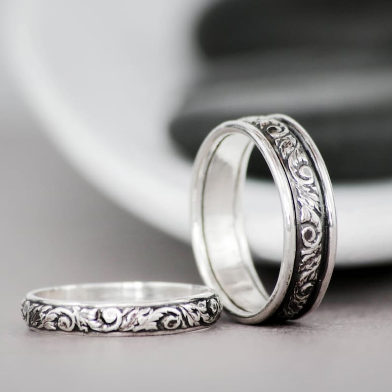 Floral Ring Set Sterling Silver Wedding Set Etsy