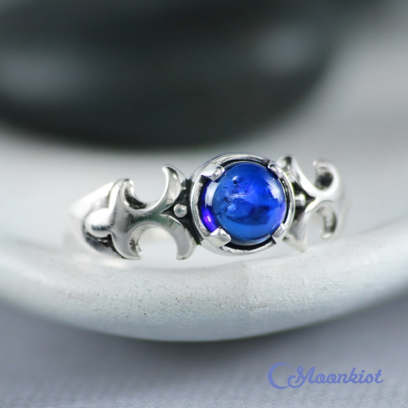 Mens Sapphire Ring Sterling Silver Fleur De Lis Ring Mens Promise Ring