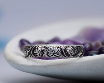 Wildflower Wedding Ring, Sterling Silver Floral Wedding Band, Botanical Ring, Nature Inspired Ring for Women | Moonkist Designs