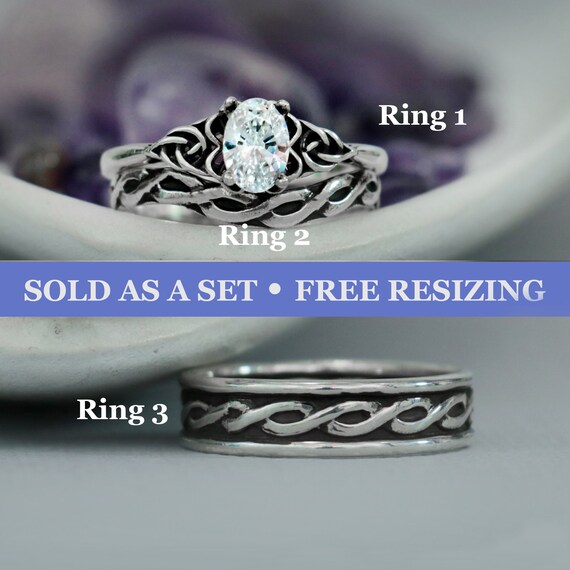 Celtic Wedding Trio Set Unique Wedding Ring Set for Him and Her Celtic Knot Couples Rings His and Hers Promise Rings Moonkist Designs Etsy UK
