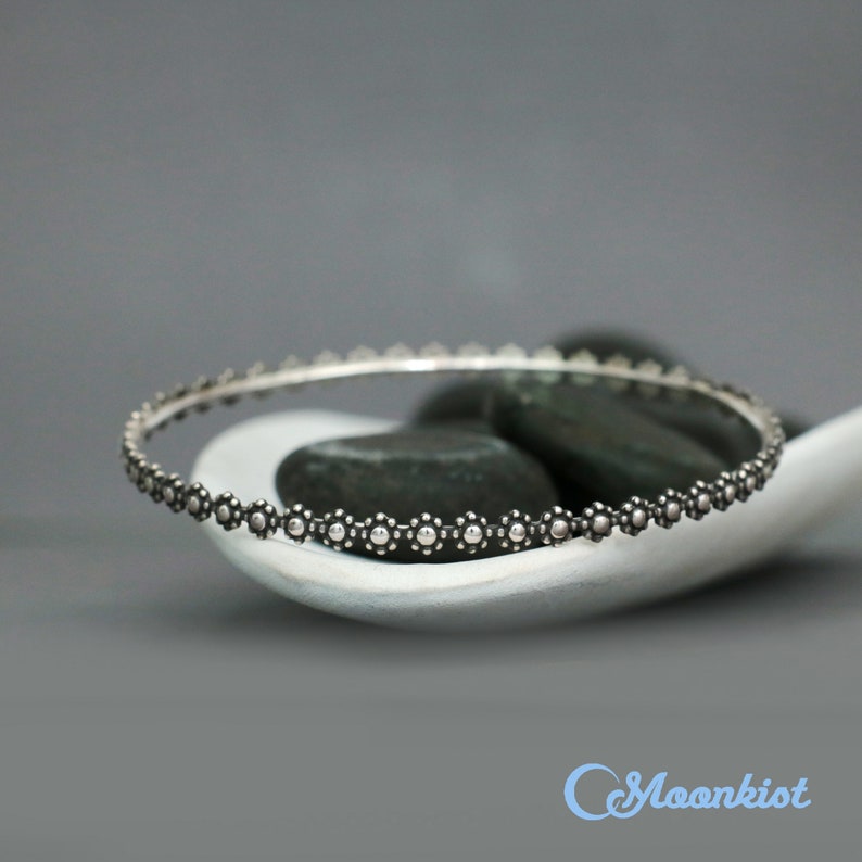 Dainty Daisy Bracelet Sterling Silver Womans Flower Bangle Etsy