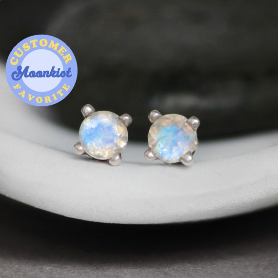 Sterling Silver Tiny Moonstone Stud Earrings Sterling Silver Tiny Moonstone Stud Earrings