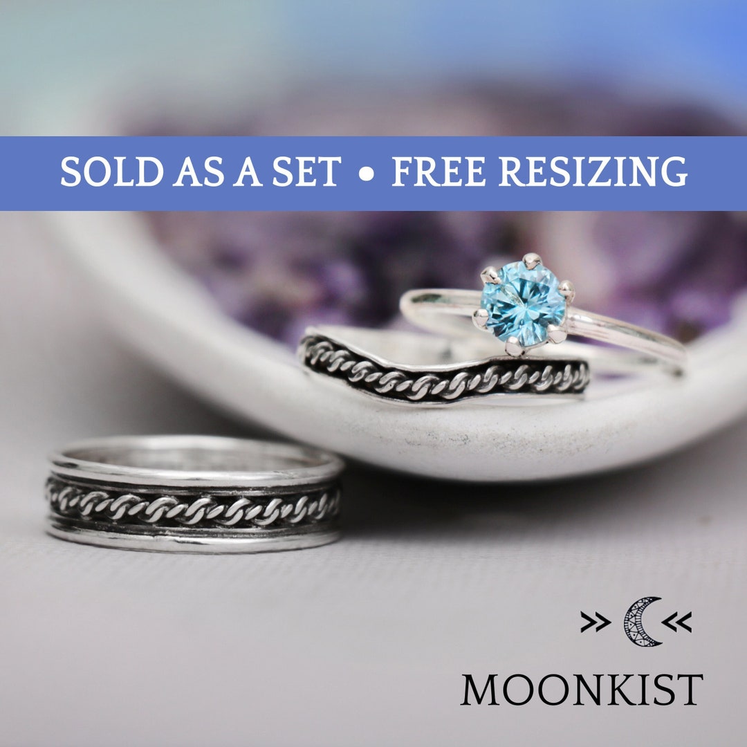 His and Her Love Knot Wedding Ring Set Twisted Rope Matching Etsy