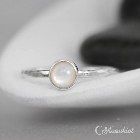 Pearl Promise Ring Sterling Silver Mother of Pearl Gemstone Etsy