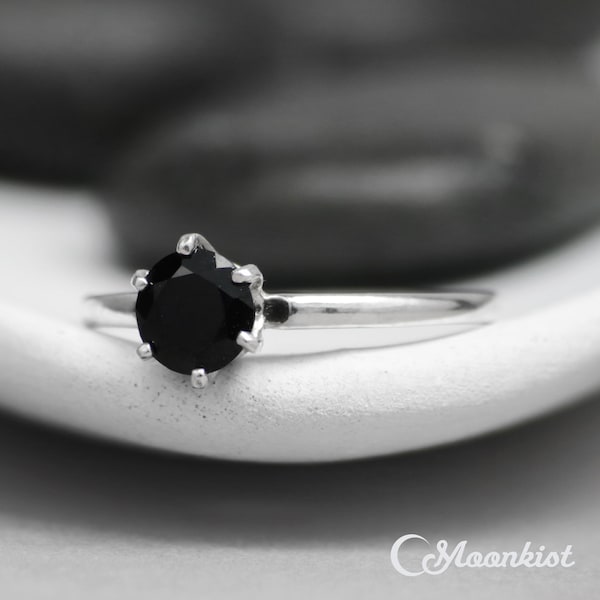 Black Spinel Solitaire Ring Sterling Silver Classic image 3