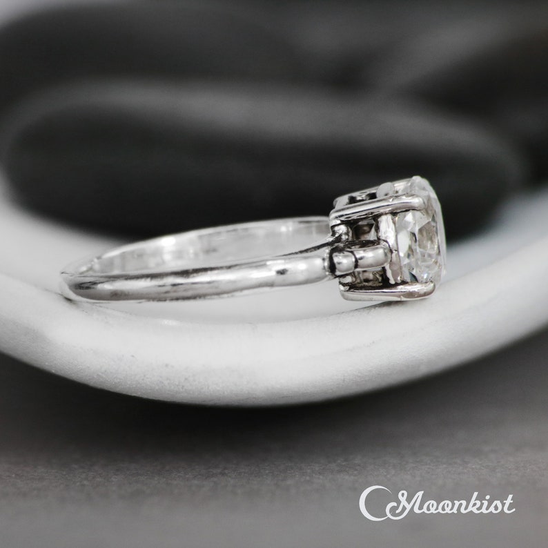 2 Carat Engagement Ring, Sterling Silver White Sapphire Engagement Ring, Victorian Scroll Wedding Ring | Moonkist Designs