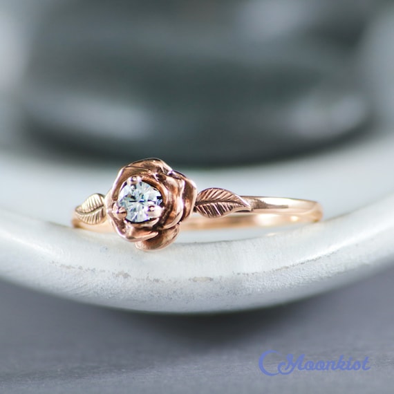 Explosivos Seguid así clase Flor de anillo de compromiso de oro rosa anillo de compromiso - Etsy México