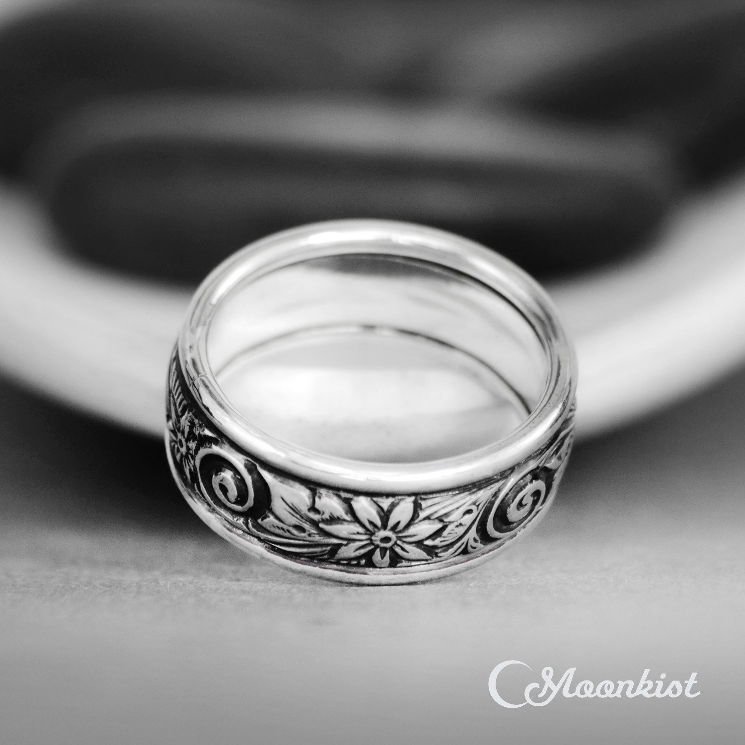 Spiral & Flower Wedding Ring Sterling Silver Wedding Band Etsy